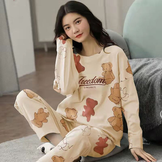 Pajamas Set Women Cute Cartoon Print Sleepwear