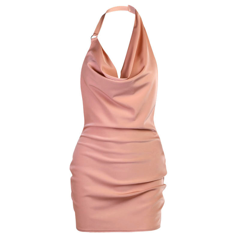 Satin Party Dress V Neck Backless