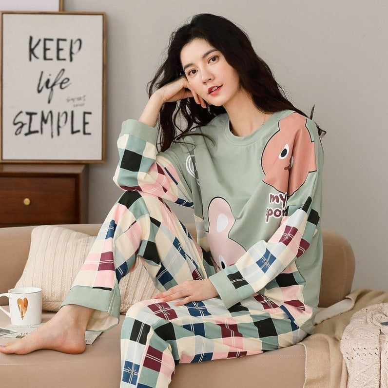 Pajamas Set Women Cute Cartoon Print Sleepwear
