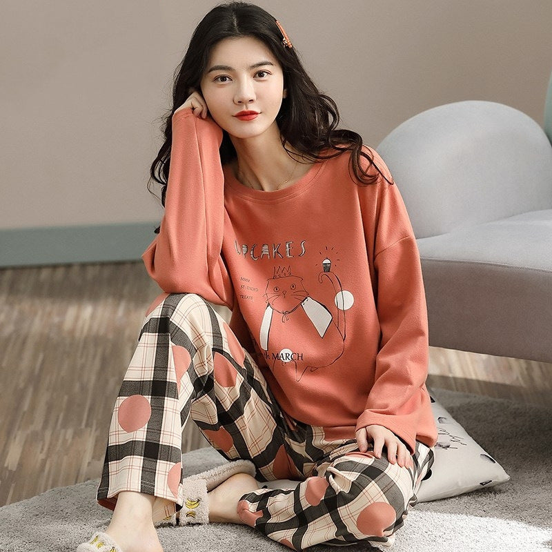 Pajamas Set Women Cute Cartoon Print Sleepwear