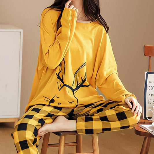 Pajamas Set Women Cute Cartoon Print Sleepwear