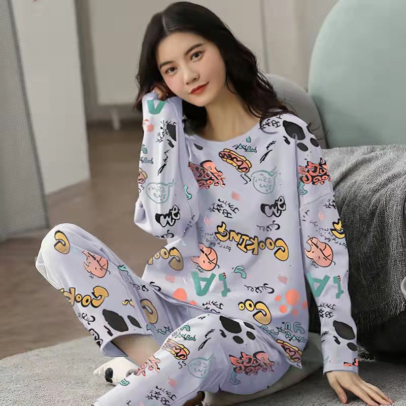 Pajamas Set Women Cute Cartoon Print Sleepwear